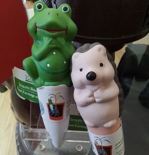 Frog and Hedgehog Terracotta Watering Stakes